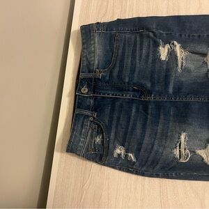 American Eagle Outfitters Distressed Denim Midi Skirt - Blue